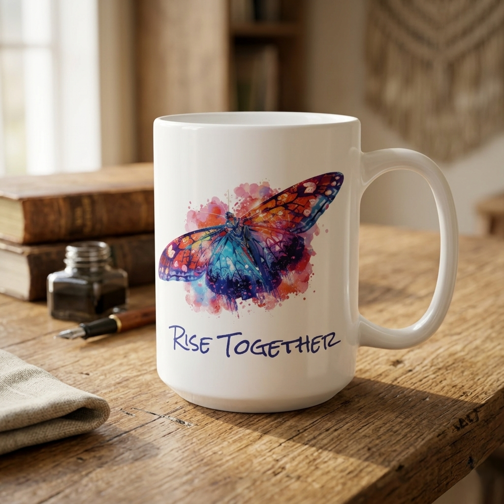 Butterfly Rise Together Coffee Mug | Inspirational Ceramic Mug 11oz 15oz | Activist Gift