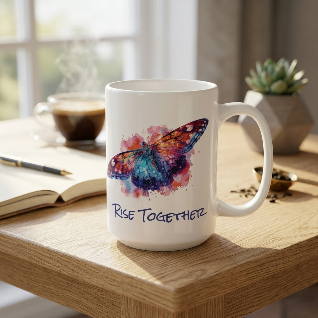 Butterfly Rise Together Coffee Mug | Inspirational Ceramic Mug 11oz 15oz | Activist Gift