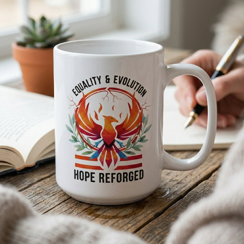Hope Reforged Coffee Mug | Equality and Evolution Ceramic Mug 11oz 15oz | Activist Gift
