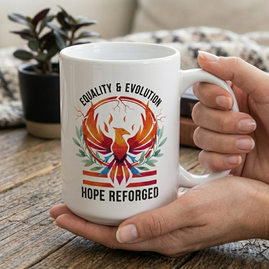 Hope Reforged Coffee Mug | Equality and Evolution Ceramic Mug 11oz 15oz | Activist Gift