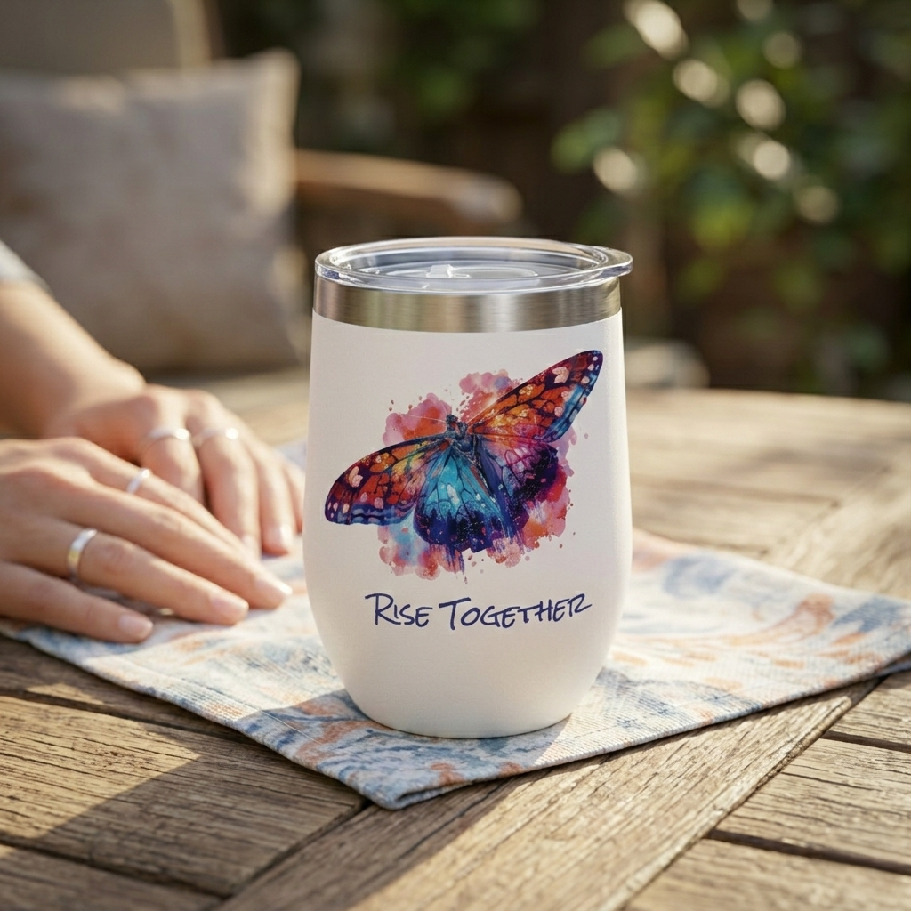 Butterfly Rise Together Wine Tumbler | Inspirational Insulated Tumbler 12oz | Activist Gift