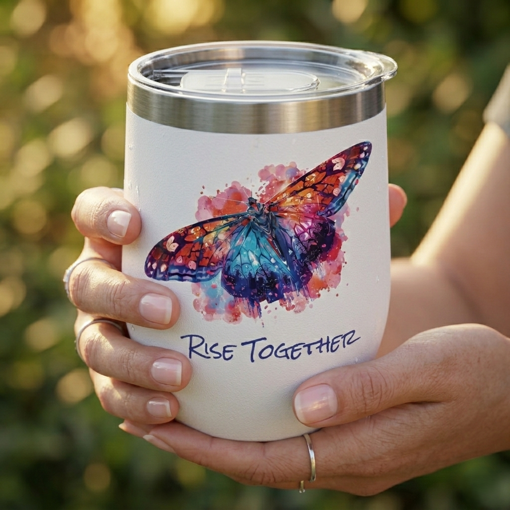 Butterfly Rise Together Wine Tumbler | Inspirational Insulated Tumbler 12oz | Activist Gift