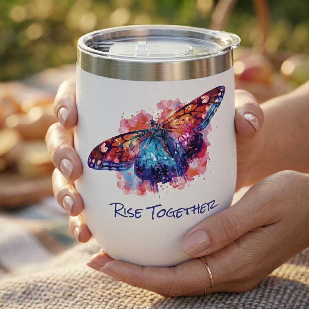 Butterfly Rise Together Wine Tumbler | Inspirational Insulated Tumbler 12oz | Activist Gift