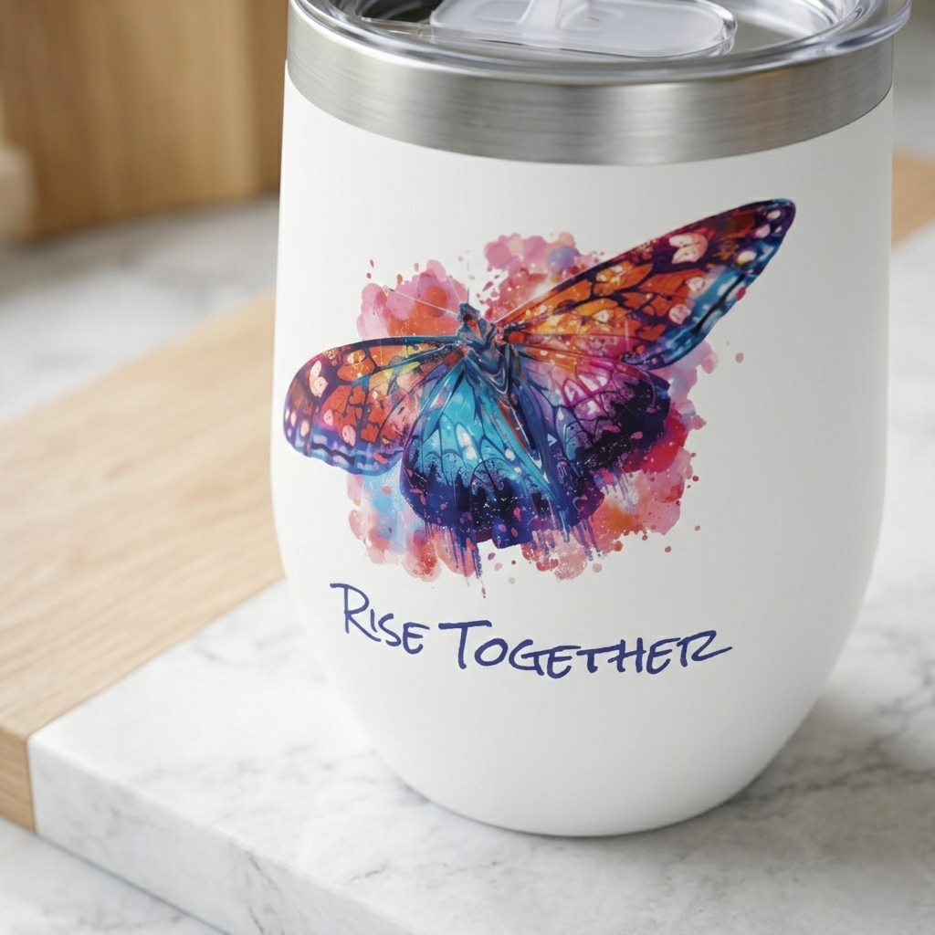 Butterfly Rise Together Wine Tumbler | Inspirational Insulated Tumbler 12oz | Activist Gift