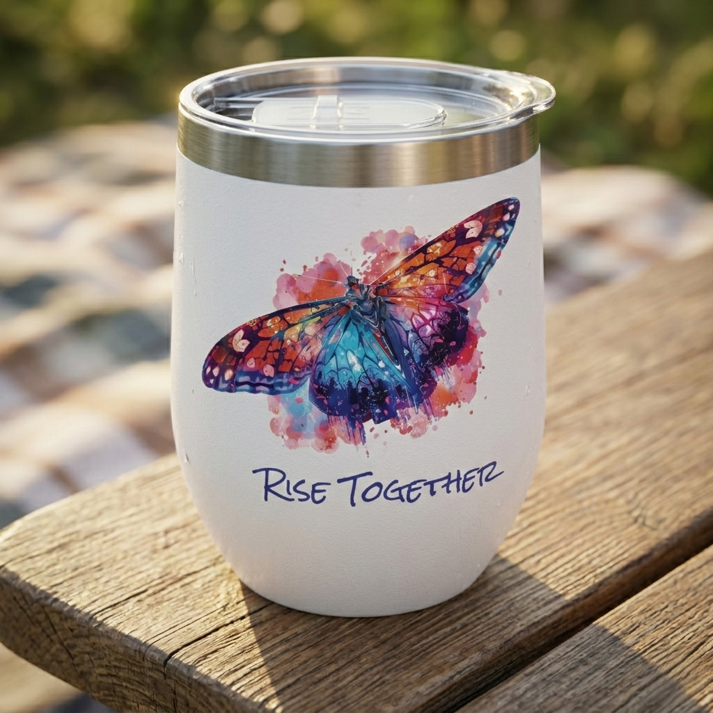 Butterfly Rise Together Wine Tumbler | Inspirational Insulated Tumbler 12oz | Activist Gift