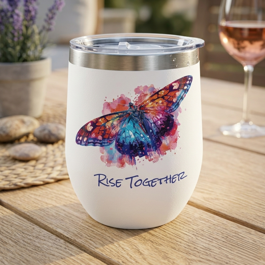 Butterfly Rise Together Wine Tumbler | Inspirational Insulated Tumbler 12oz | Activist Gift