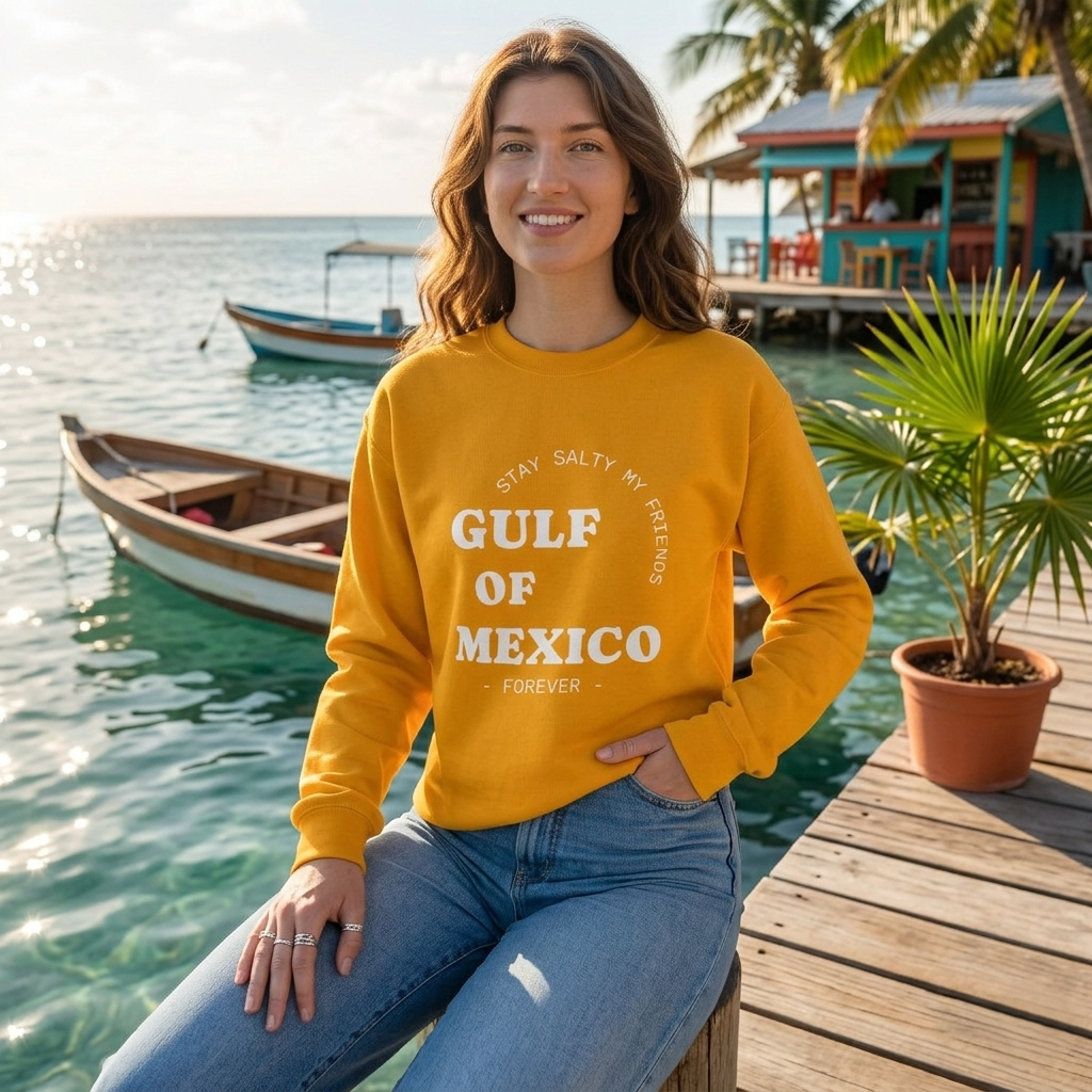 Stay Salty Unisex Sweatshirt, Gulf of Mexico Crewneck, Coastal Humor Vacation Gift