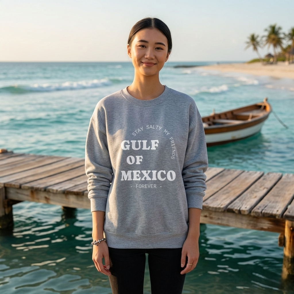 Stay Salty Unisex Sweatshirt, Gulf of Mexico Crewneck, Coastal Humor Vacation Gift