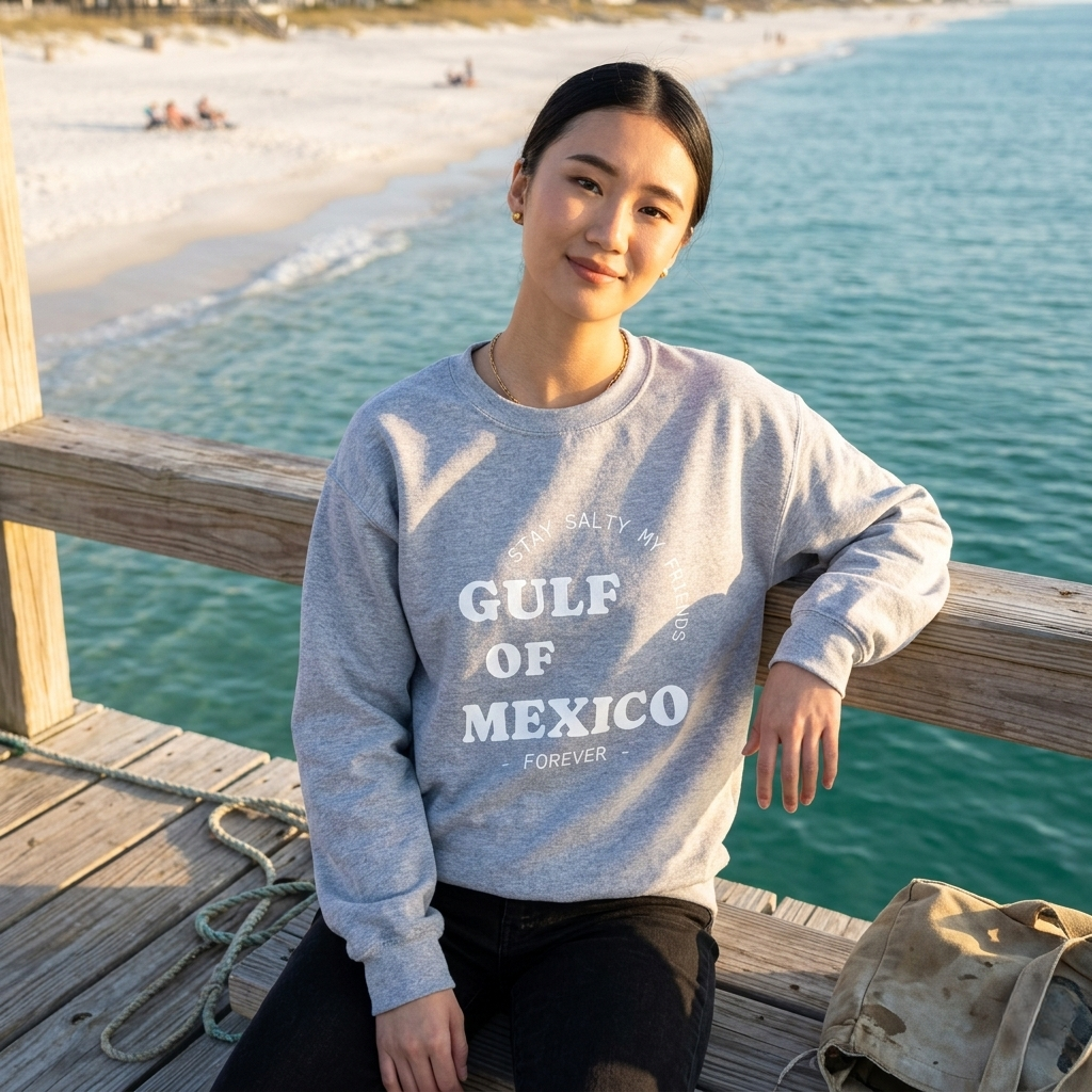 Stay Salty Unisex Sweatshirt, Gulf of Mexico Crewneck, Coastal Humor Vacation Gift