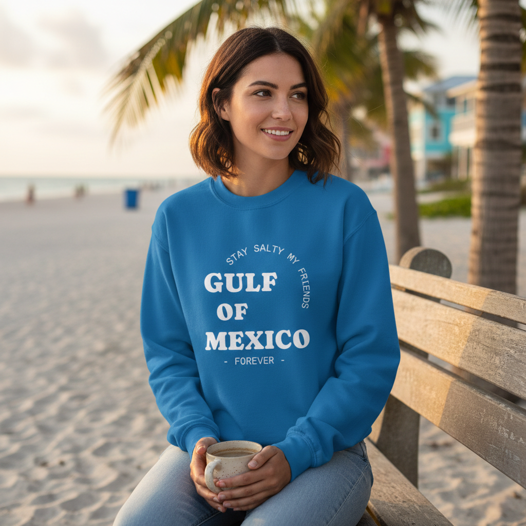 Stay Salty Unisex Sweatshirt, Gulf of Mexico Crewneck, Coastal Humor Vacation Gift