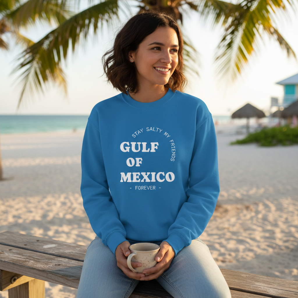 Stay Salty Unisex Sweatshirt, Gulf of Mexico Crewneck, Coastal Humor Vacation Gift