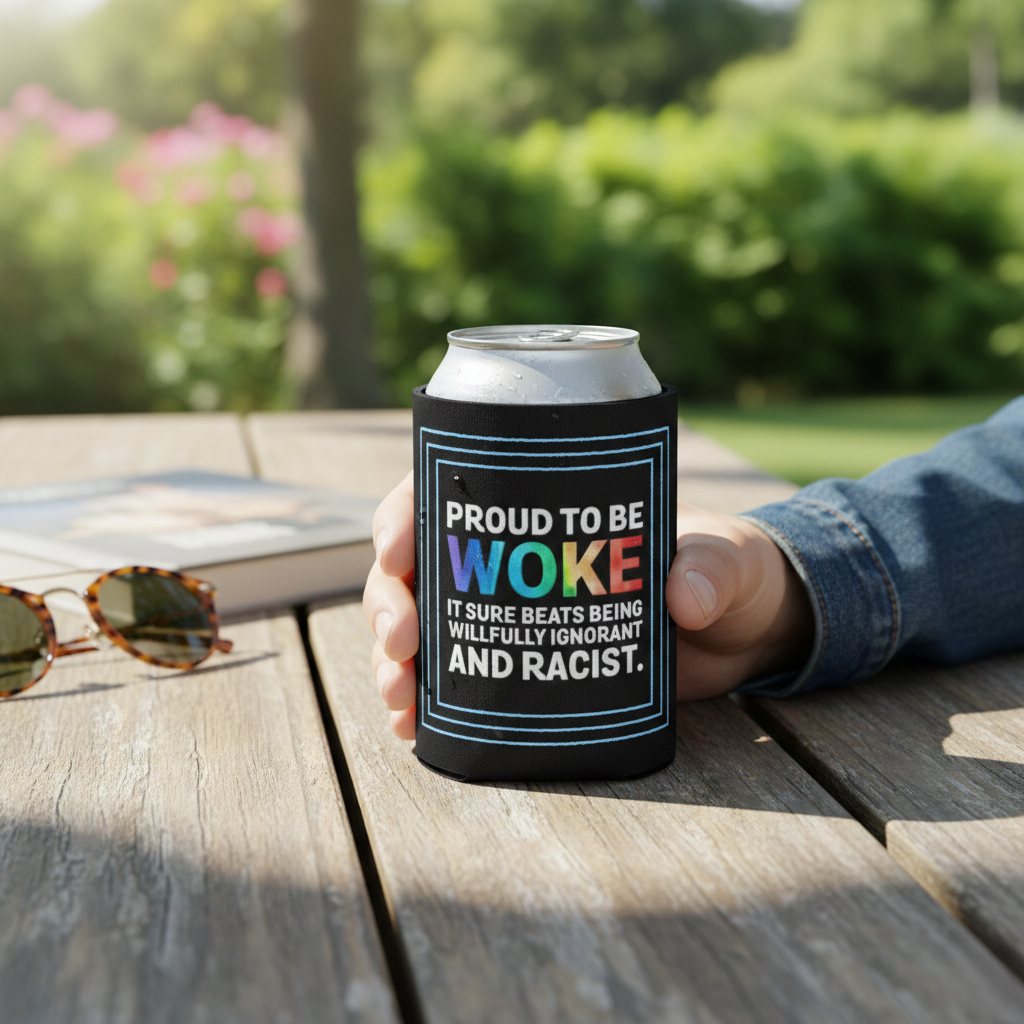 Proud to Be Woke Can Cooler, Anti-Racism Beer Sleeve, Activism Gift