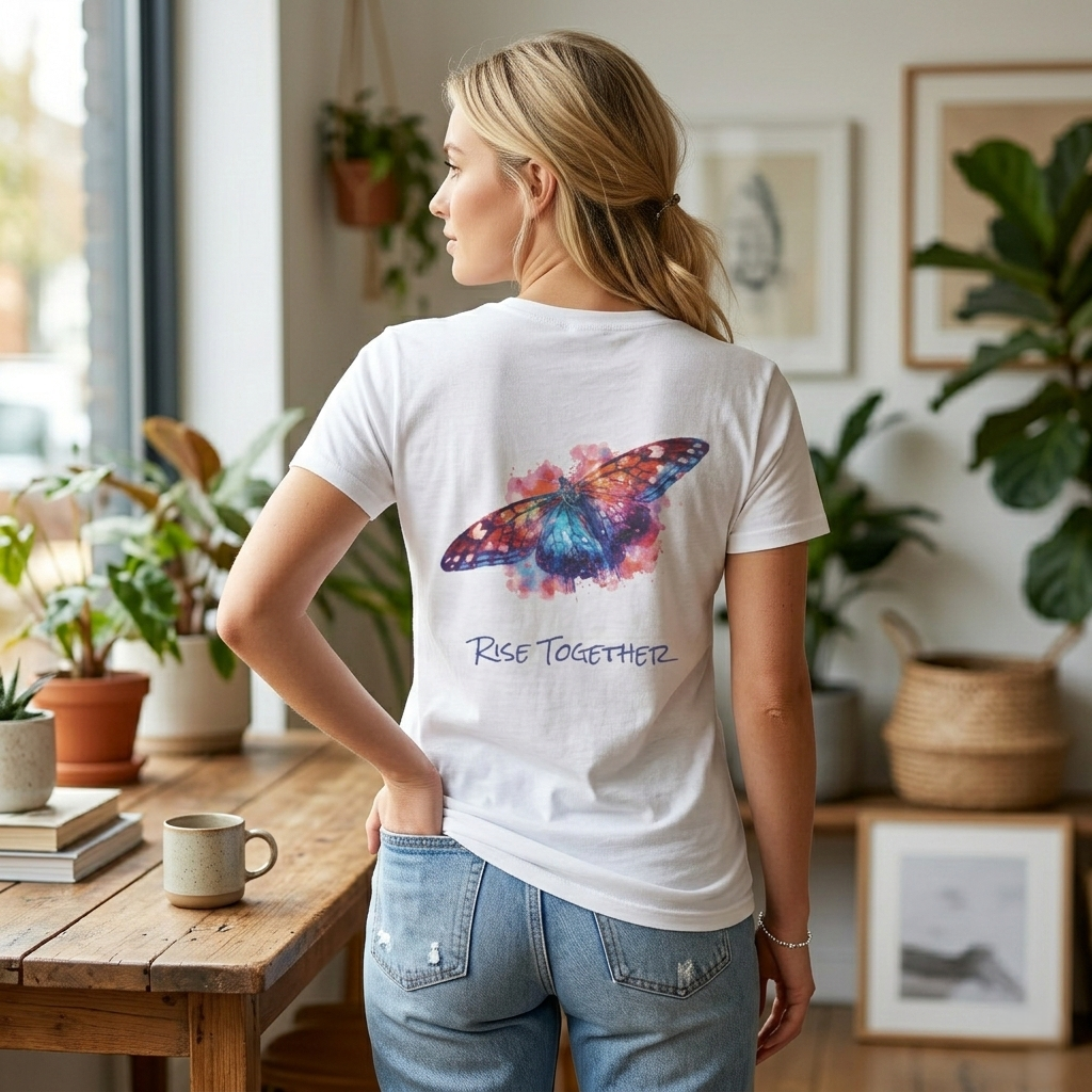 Butterfly Rise Together T-Shirt | Watercolor Inspirational Butterfly Tee | Equality Advocacy Gift