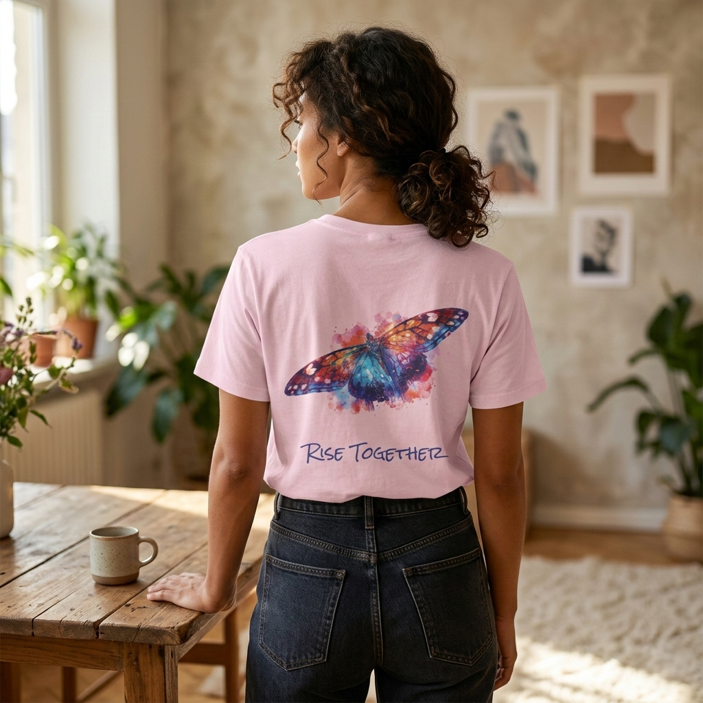 Butterfly Rise Together T-Shirt | Watercolor Inspirational Butterfly Tee | Equality Advocacy Gift