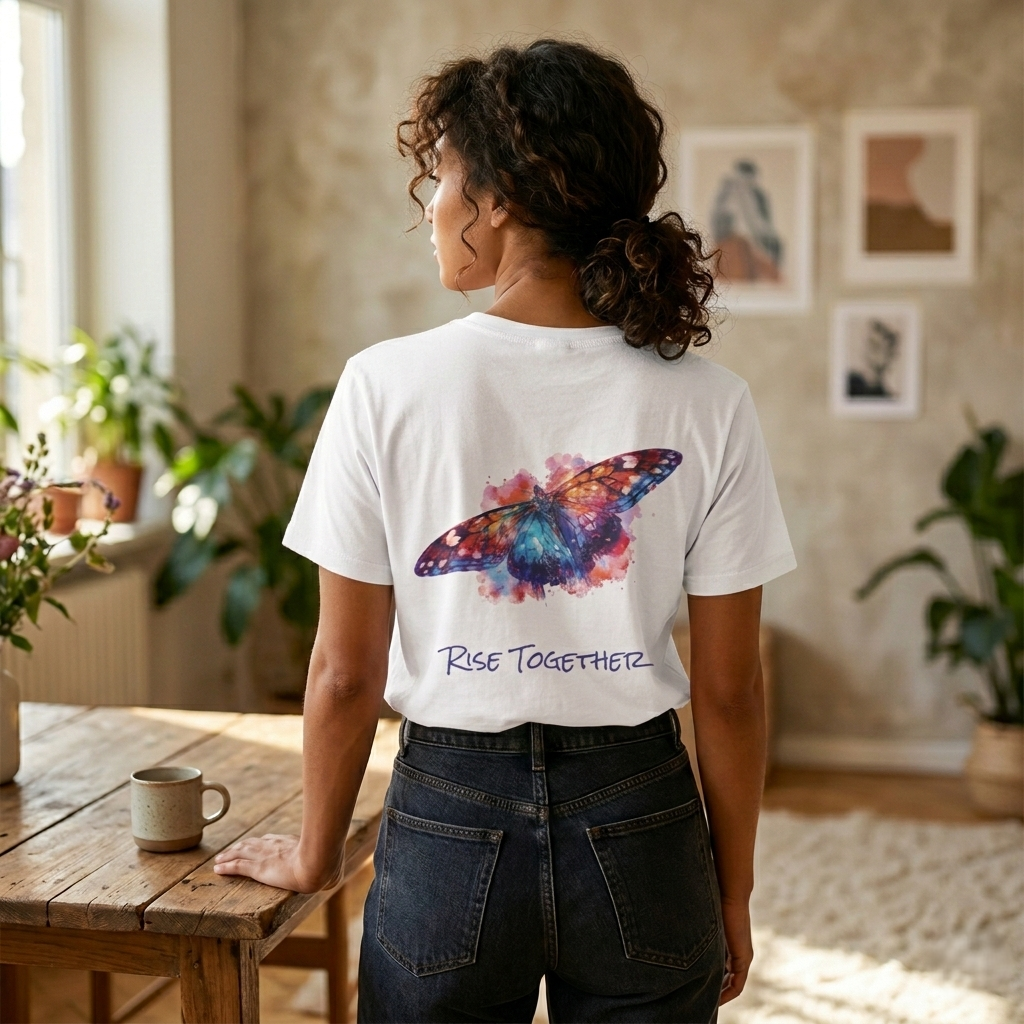 Butterfly Rise Together T-Shirt | Watercolor Inspirational Butterfly Tee | Equality Advocacy Gift