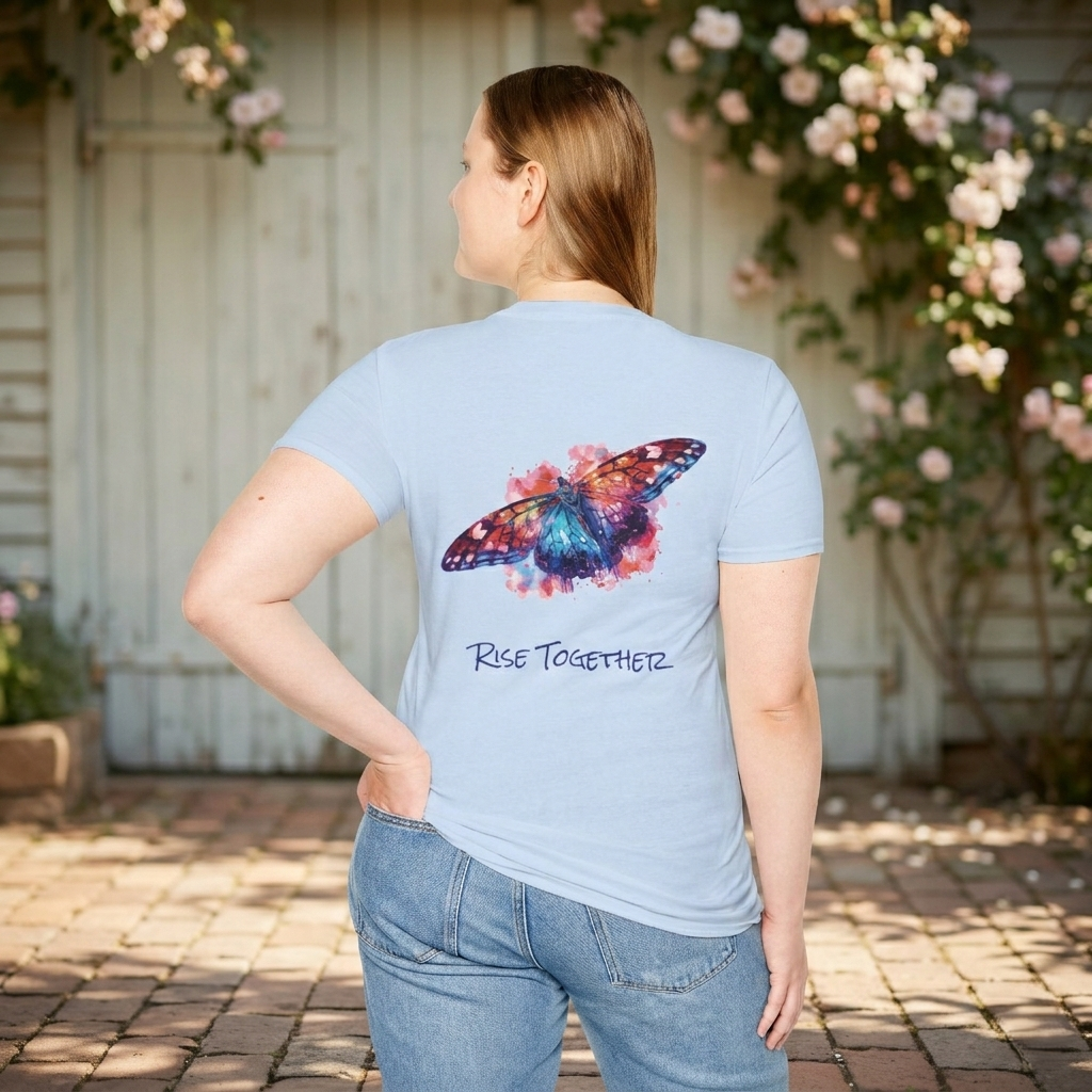 Butterfly Rise Together T-Shirt | Watercolor Inspirational Butterfly Tee | Equality Advocacy Gift