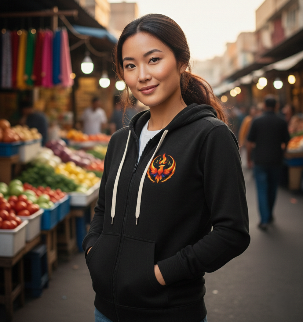 Rising Phoenix Full-Zip Hoodie | Rebel Phoenix Logo Hooded Sweatshirt