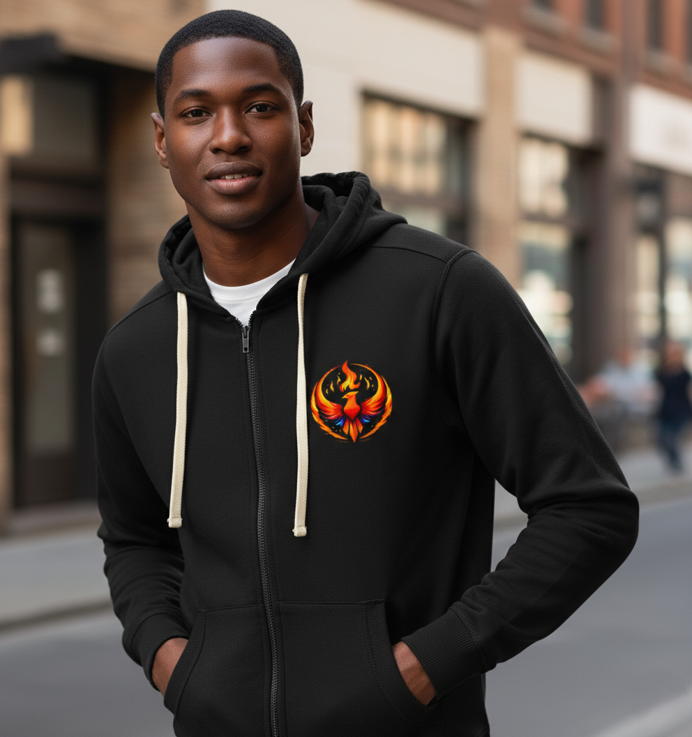 Rising Phoenix Full-Zip Hoodie | Rebel Phoenix Logo Hooded Sweatshirt