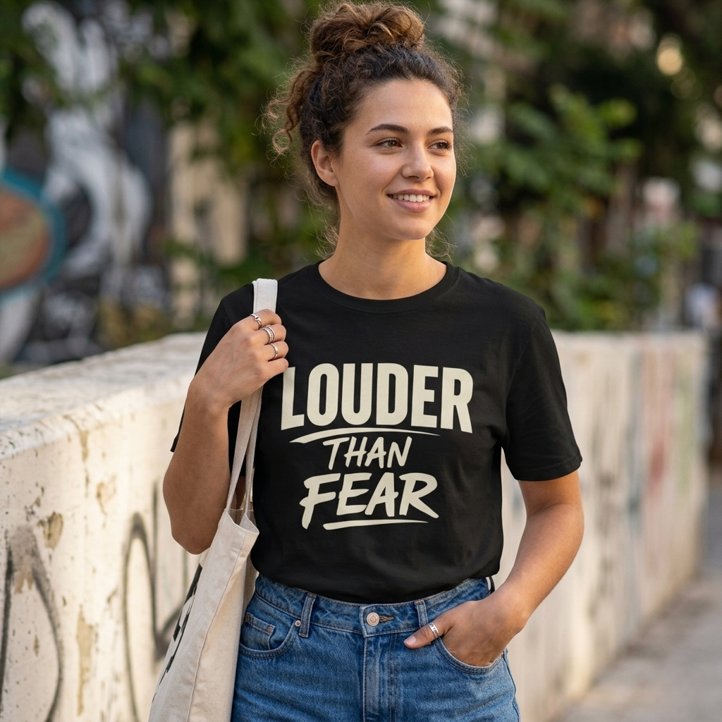 Louder Than Fear T-Shirt | Bold Inspirational Graphic Tee