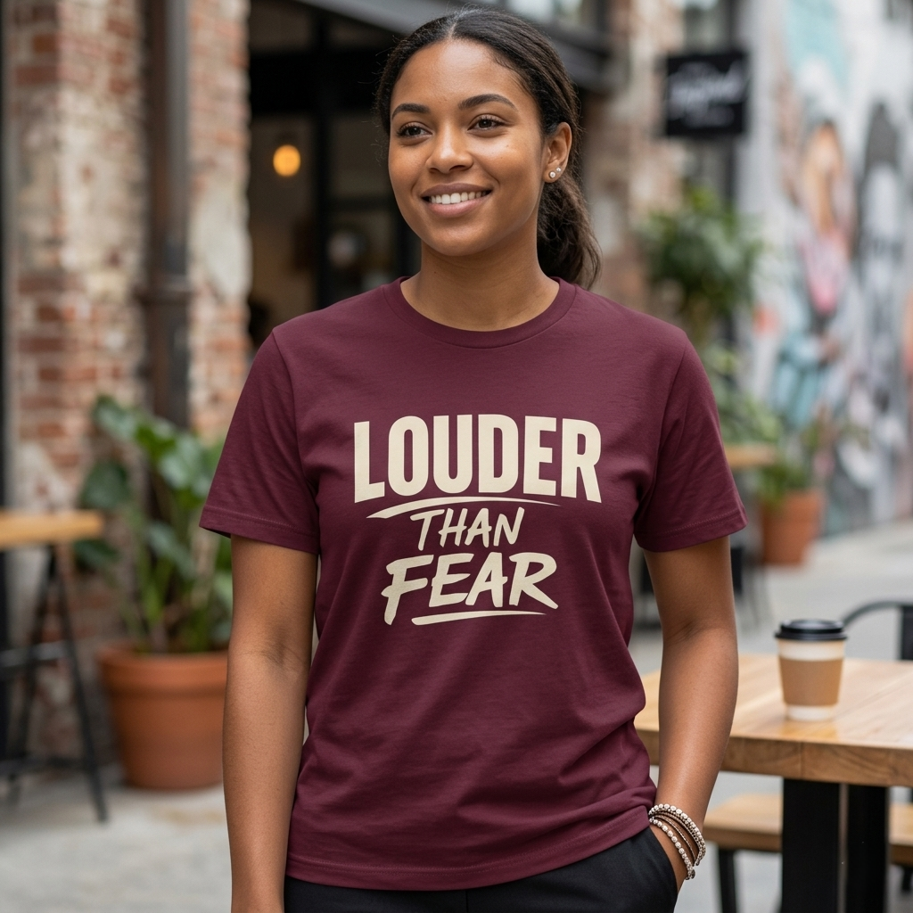 Louder Than Fear T-Shirt | Bold Inspirational Graphic Tee