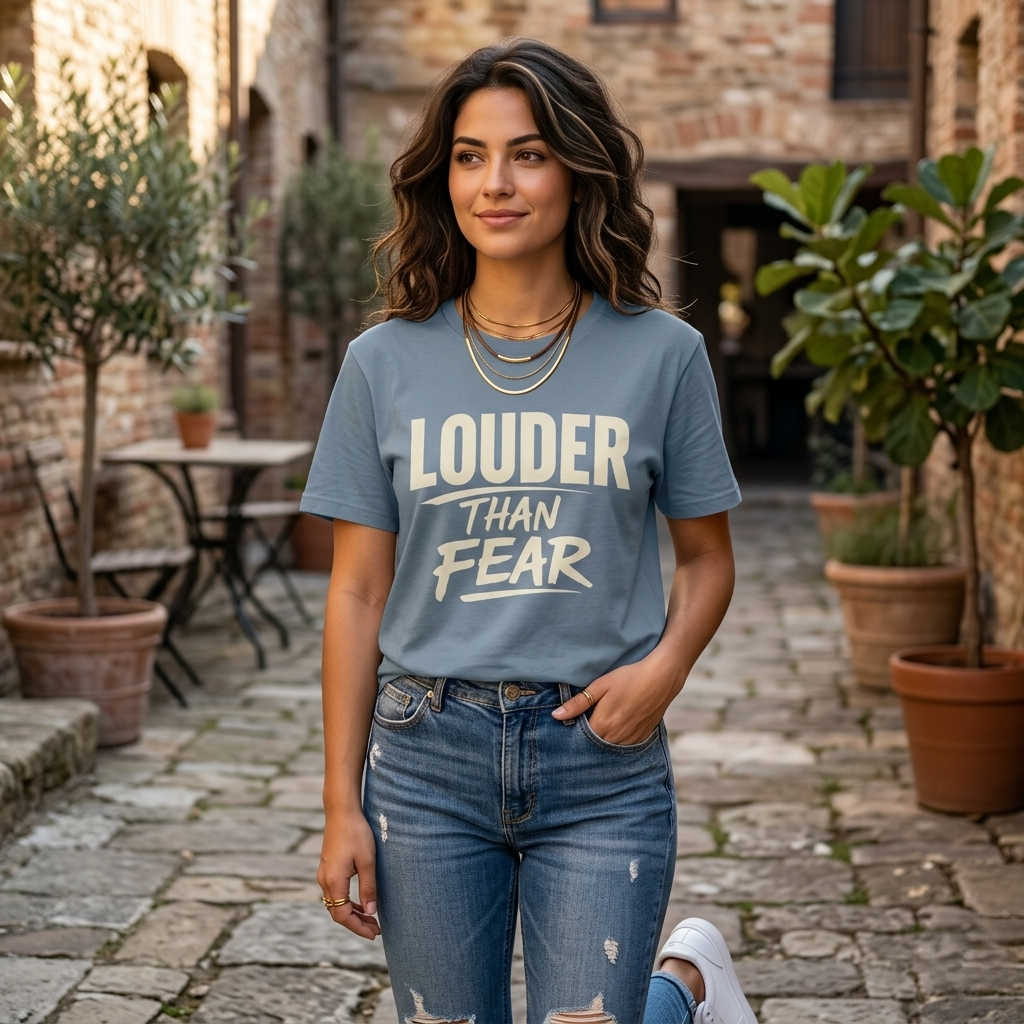 Louder Than Fear T-Shirt | Bold Inspirational Graphic Tee