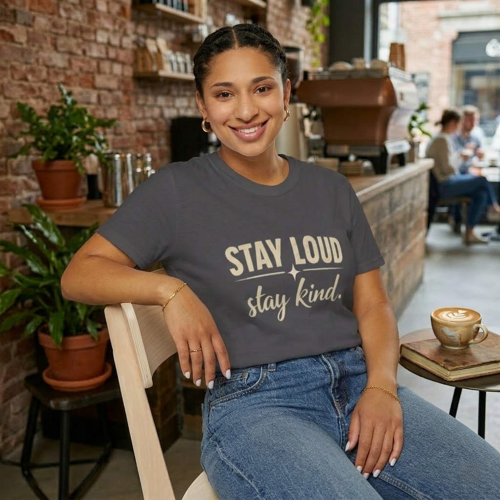 Stay Loud Stay Kind T-Shirt | Positive Message Graphic Tee | Activist Gift