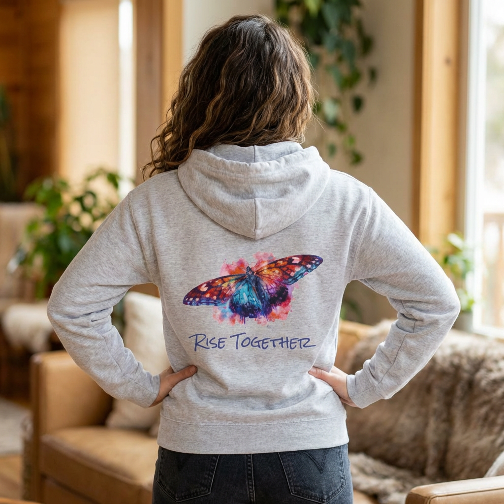 Butterfly Zip Hoodie | "Rise Together" Inspirational Zip-Up Sweatshirt