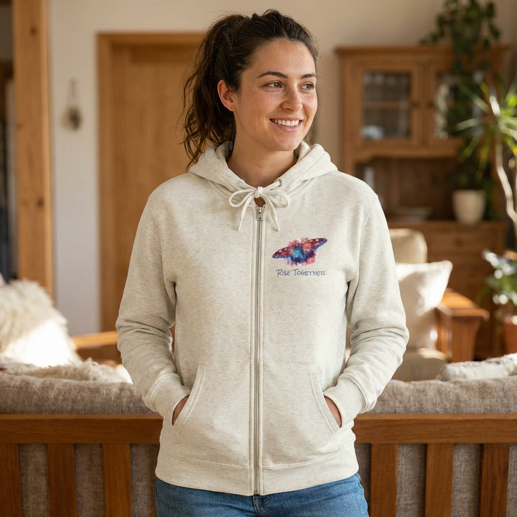 Butterfly Zip Hoodie | "Rise Together" Inspirational Zip-Up Sweatshirt