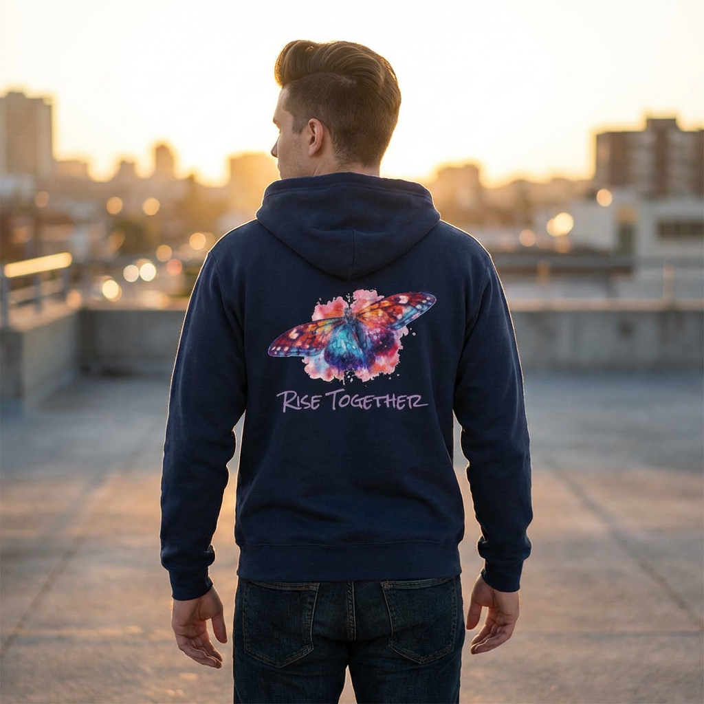 Butterfly Zip Hoodie | "Rise Together" Inspirational Zip-Up Sweatshirt