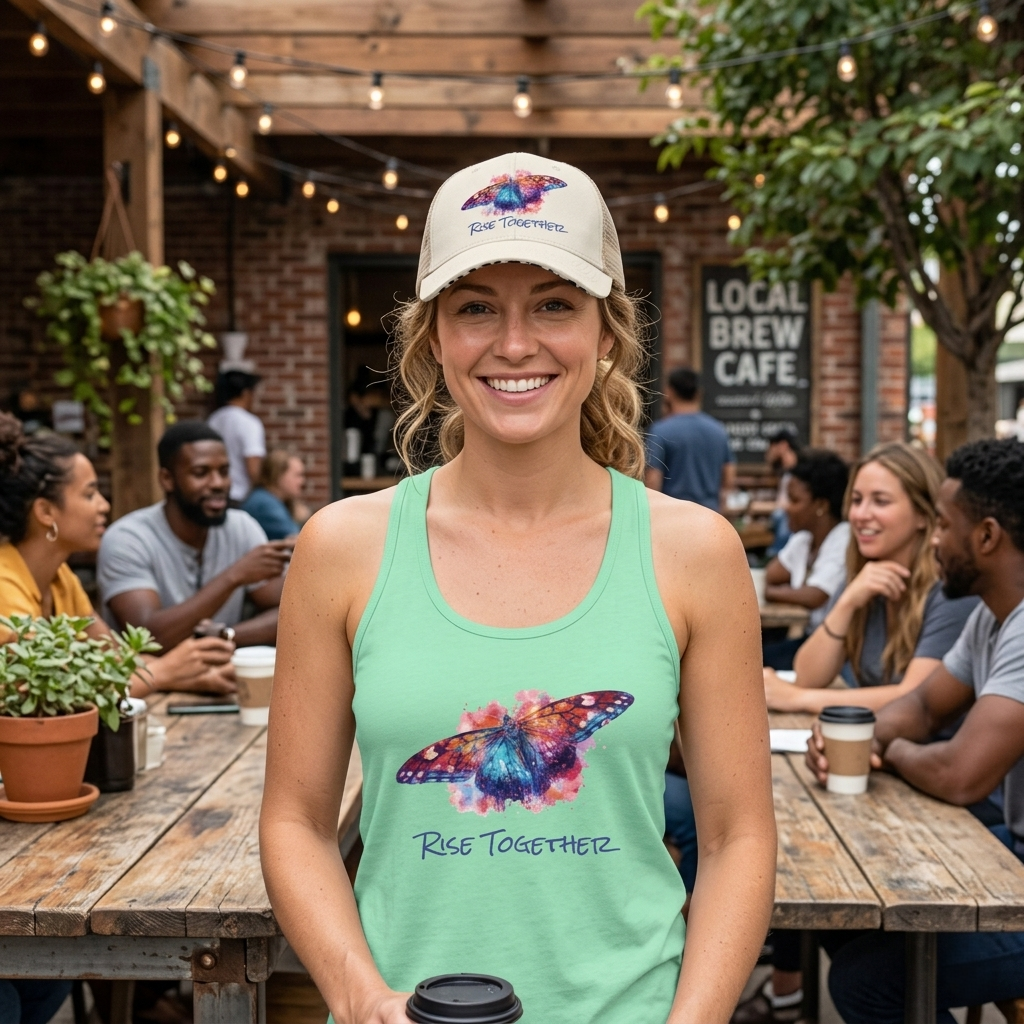 Butterfly Rise Together Mesh-Back Cap | Women's Washed Snap-Back Hat | Inspirational Gift