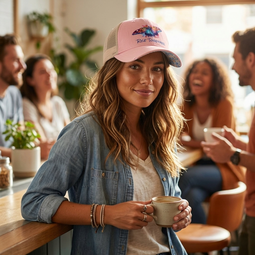 Butterfly Rise Together Mesh-Back Cap | Women's Washed Snap-Back Hat | Inspirational Gift