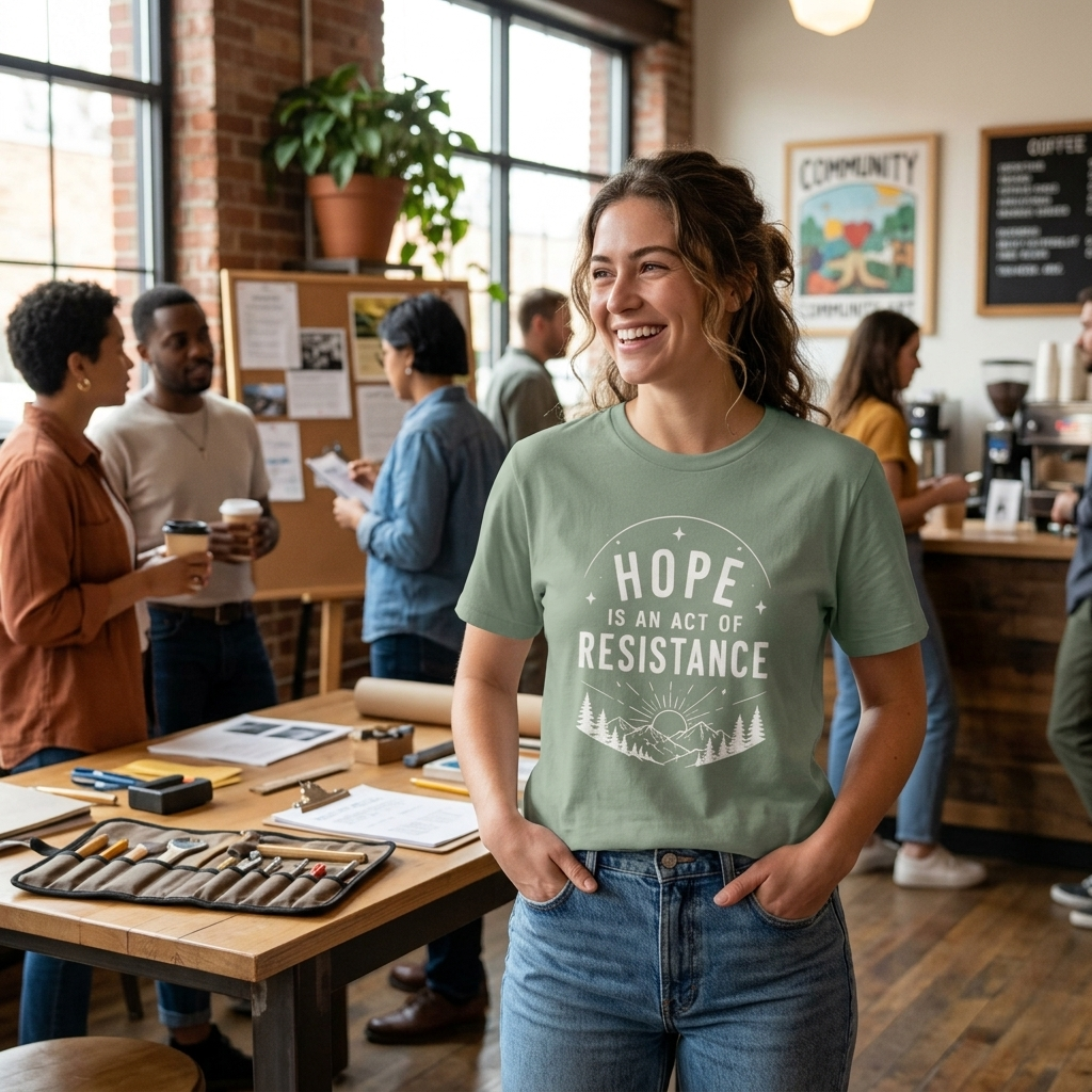 Hope Is An Act of Resistance Shirt | Feminist Inspirational Tee | Positive Protest Apparel | Nature Badge Design | Activist Gift