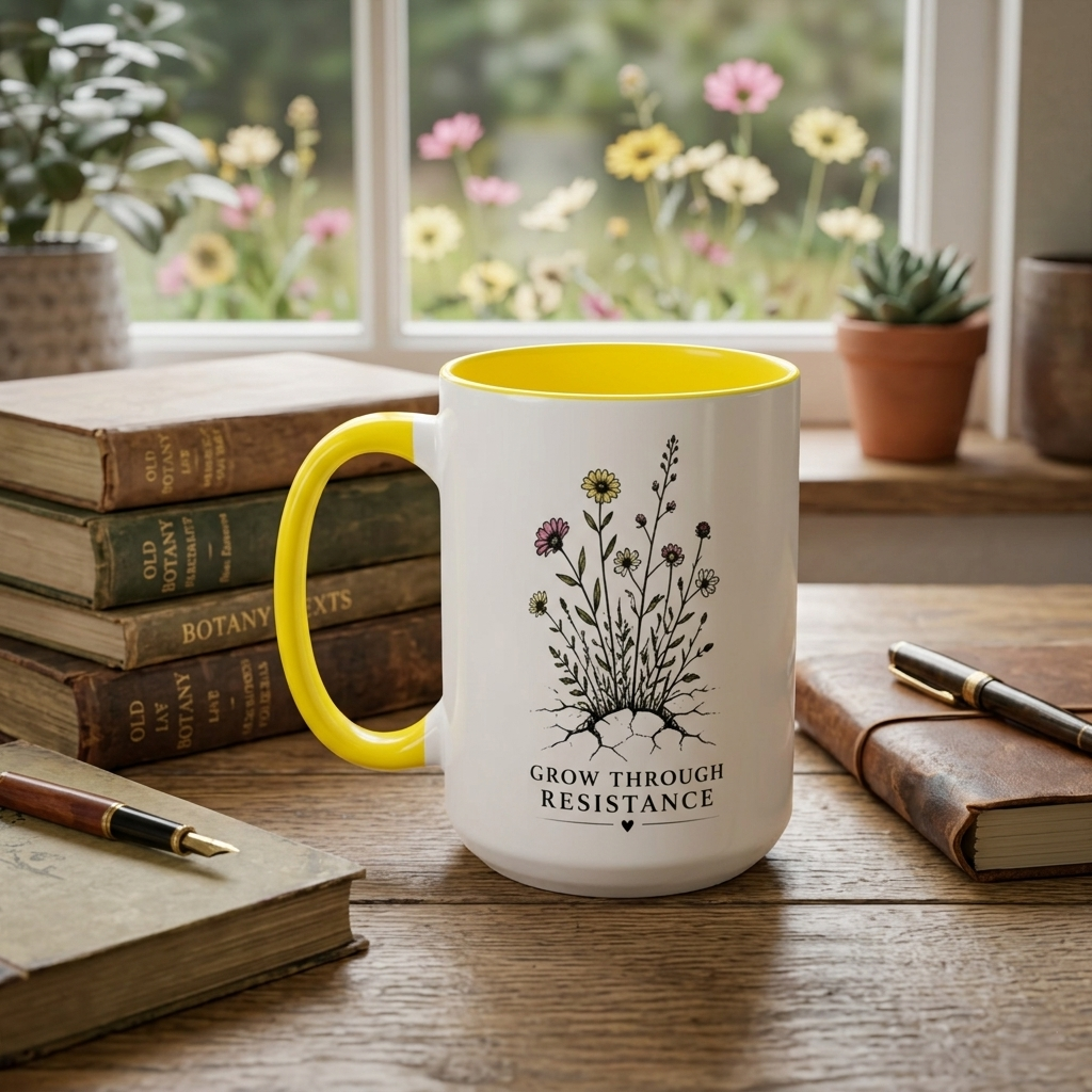 Grow Through Resistance Color Accent Mug | Cozy Woodland Tea Coffee Cup 11 oz, 15 oz