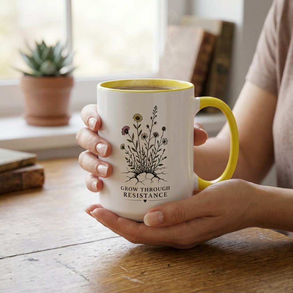 Grow Through Resistance Color Accent Mug | Cozy Woodland Tea Coffee Cup 11 oz, 15 oz