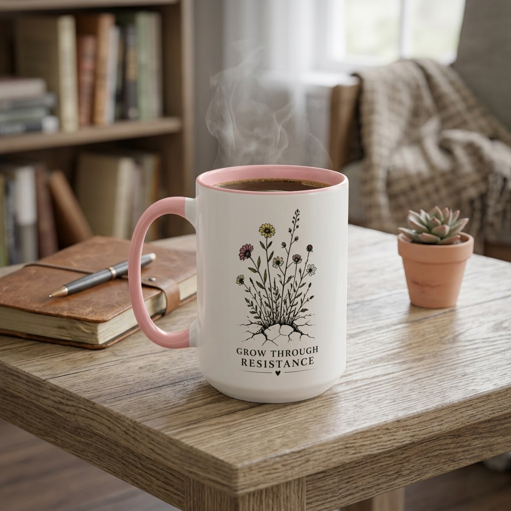 Grow Through Resistance Color Accent Mug | Cozy Woodland Tea Coffee Cup 11 oz, 15 oz