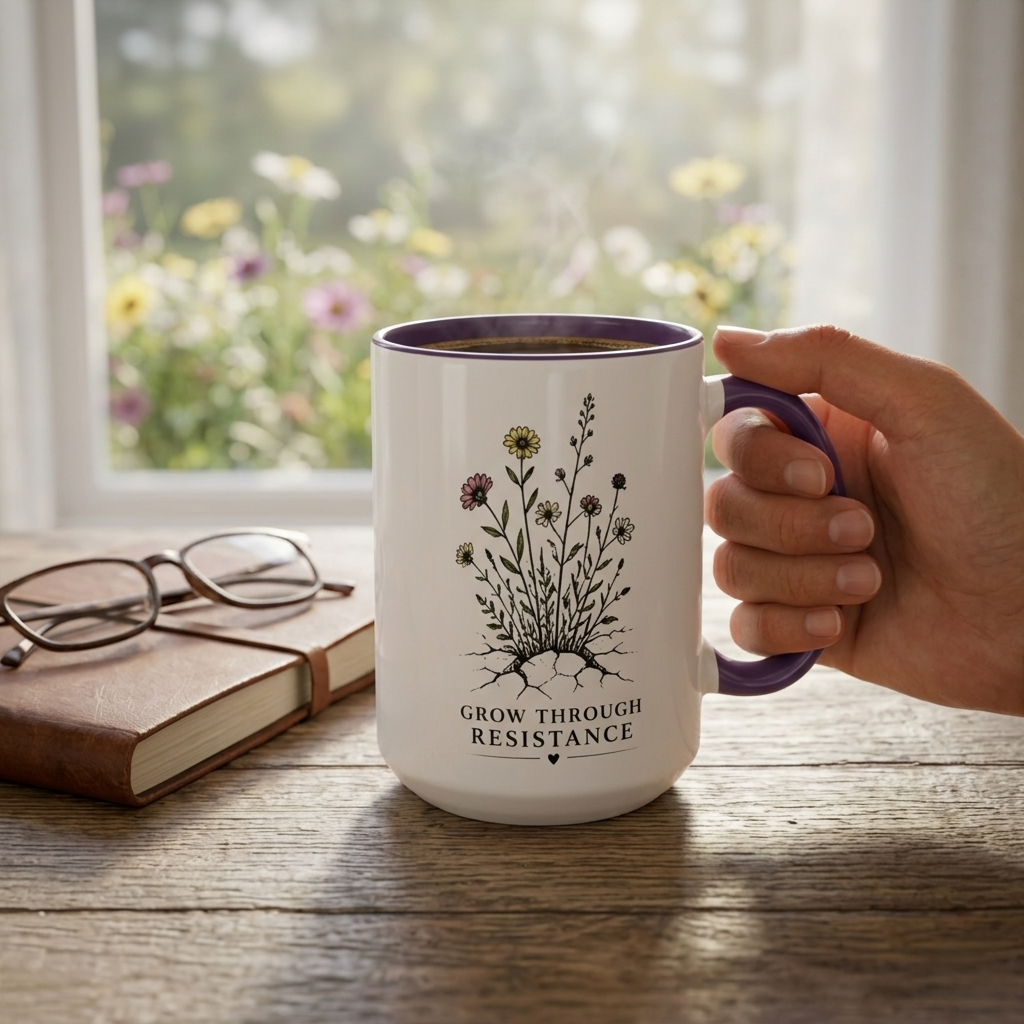 Grow Through Resistance Color Accent Mug | Cozy Woodland Tea Coffee Cup 11 oz, 15 oz