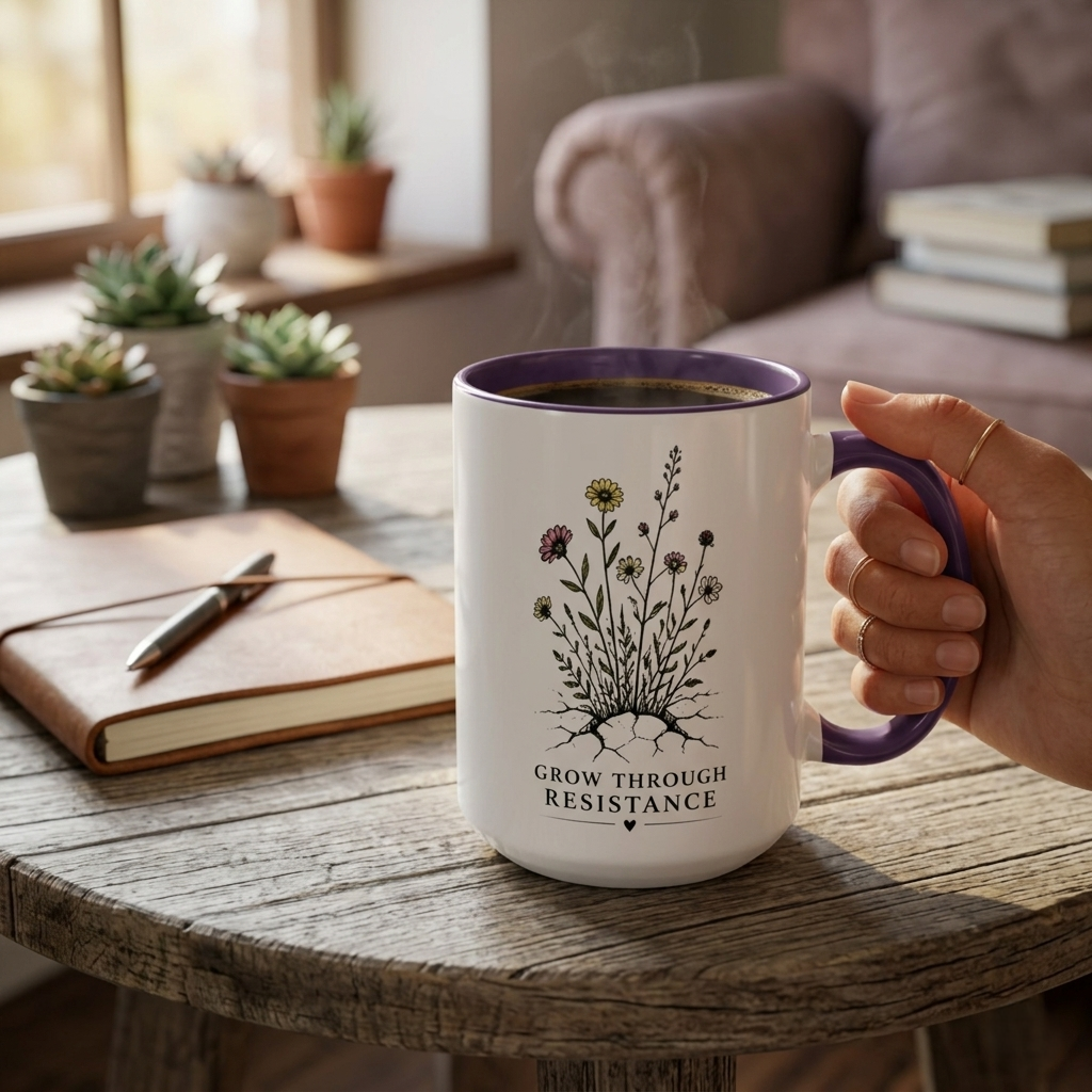 Grow Through Resistance Color Accent Mug | Cozy Woodland Tea Coffee Cup 11 oz, 15 oz