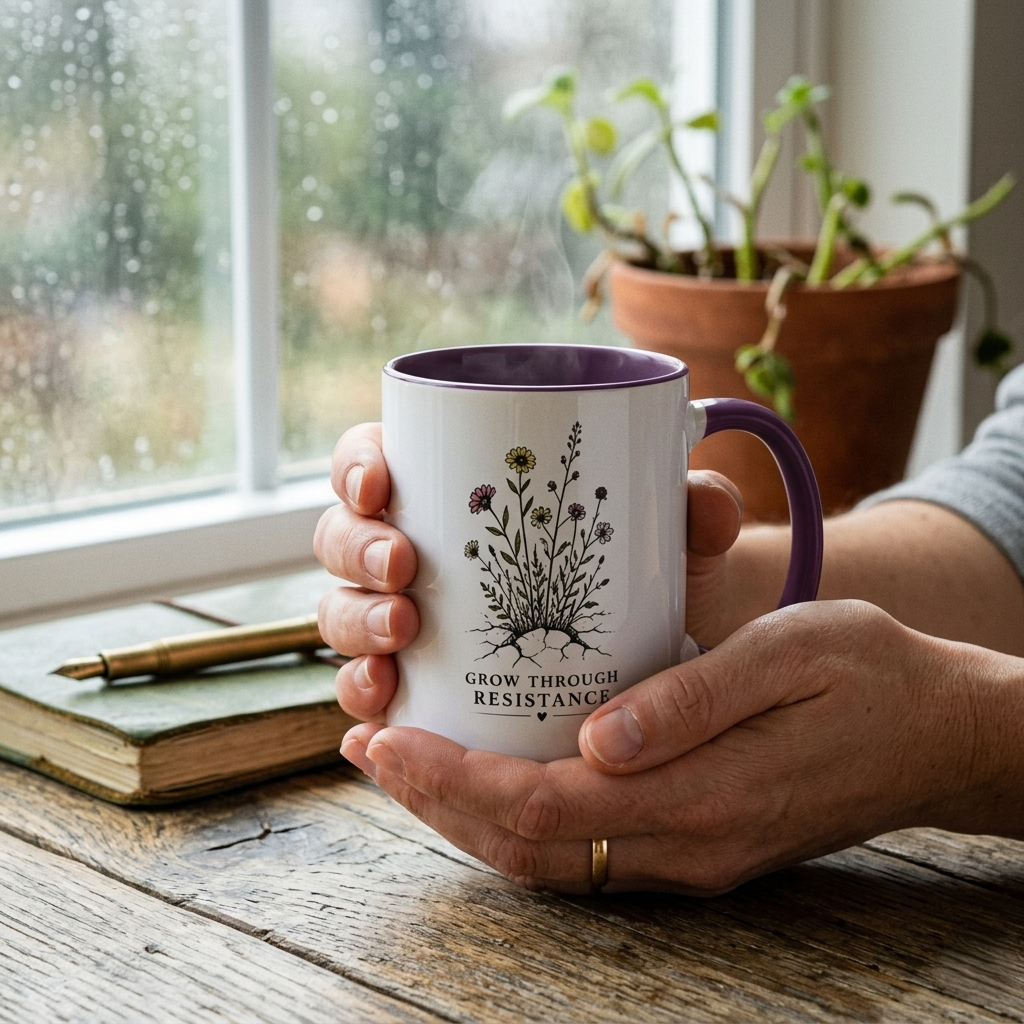 Grow Through Resistance Color Accent Mug | Cozy Woodland Tea Coffee Cup 11 oz, 15 oz