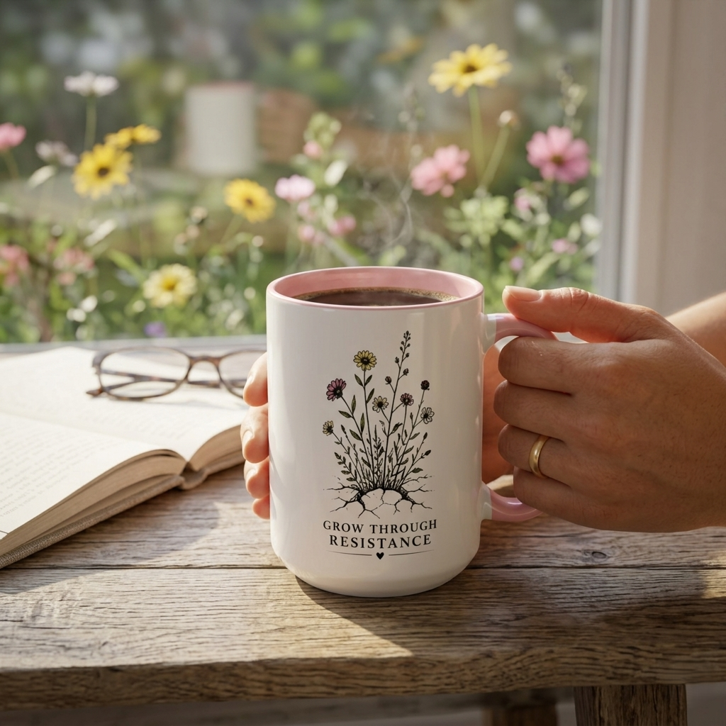 Grow Through Resistance Color Accent Mug | Cozy Woodland Tea Coffee Cup 11 oz, 15 oz