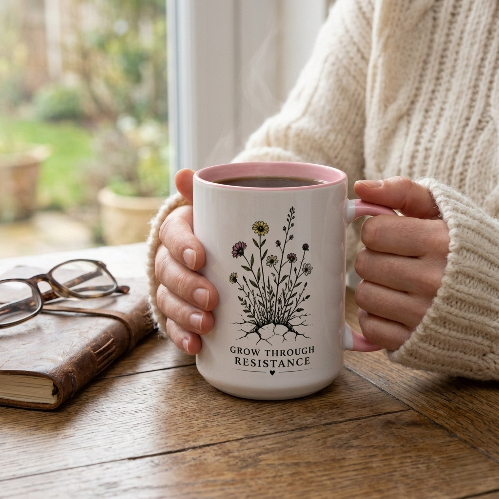 Grow Through Resistance Color Accent Mug | Cozy Woodland Tea Coffee Cup 11 oz, 15 oz