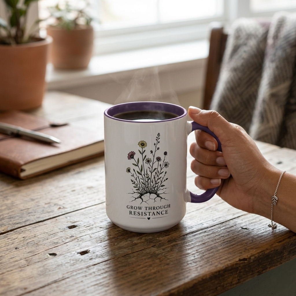 Grow Through Resistance Color Accent Mug | Cozy Woodland Tea Coffee Cup 11 oz, 15 oz