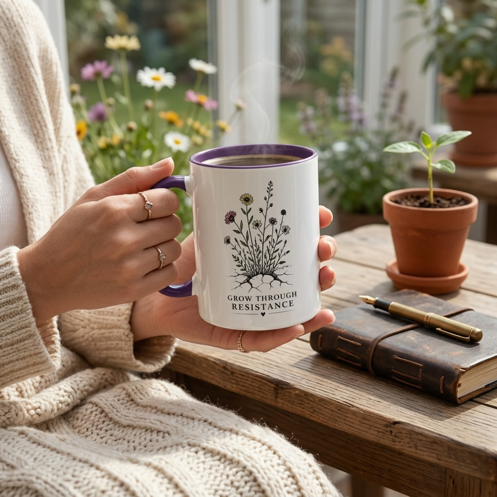 Grow Through Resistance Color Accent Mug | Cozy Woodland Tea Coffee Cup 11 oz, 15 oz