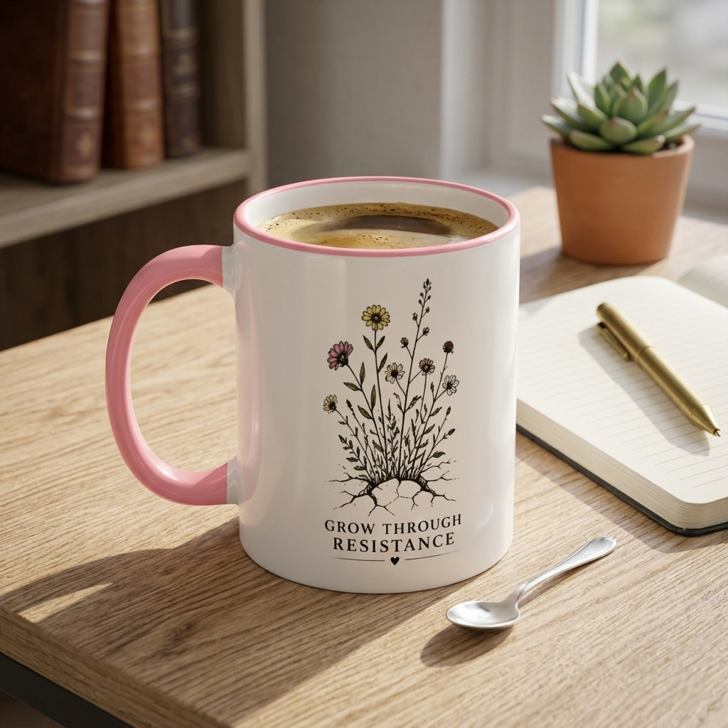 Grow Through Resistance Color Accent Mug | Cozy Woodland Tea Coffee Cup 11 oz, 15 oz