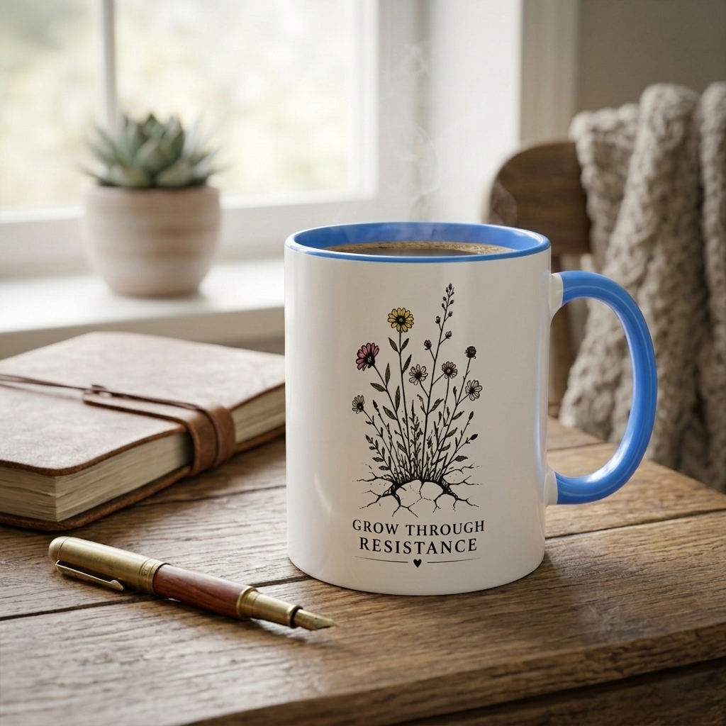 Grow Through Resistance Color Accent Mug | Cozy Woodland Tea Coffee Cup 11 oz, 15 oz
