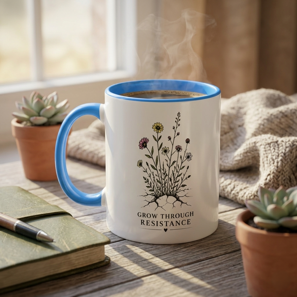 Grow Through Resistance Color Accent Mug | Cozy Woodland Tea Coffee Cup 11 oz, 15 oz