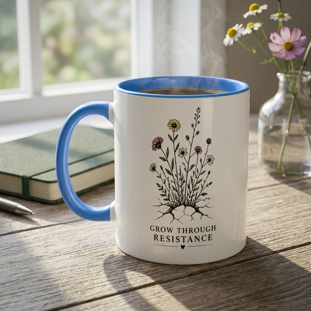 Grow Through Resistance Color Accent Mug | Cozy Woodland Tea Coffee Cup 11 oz, 15 oz