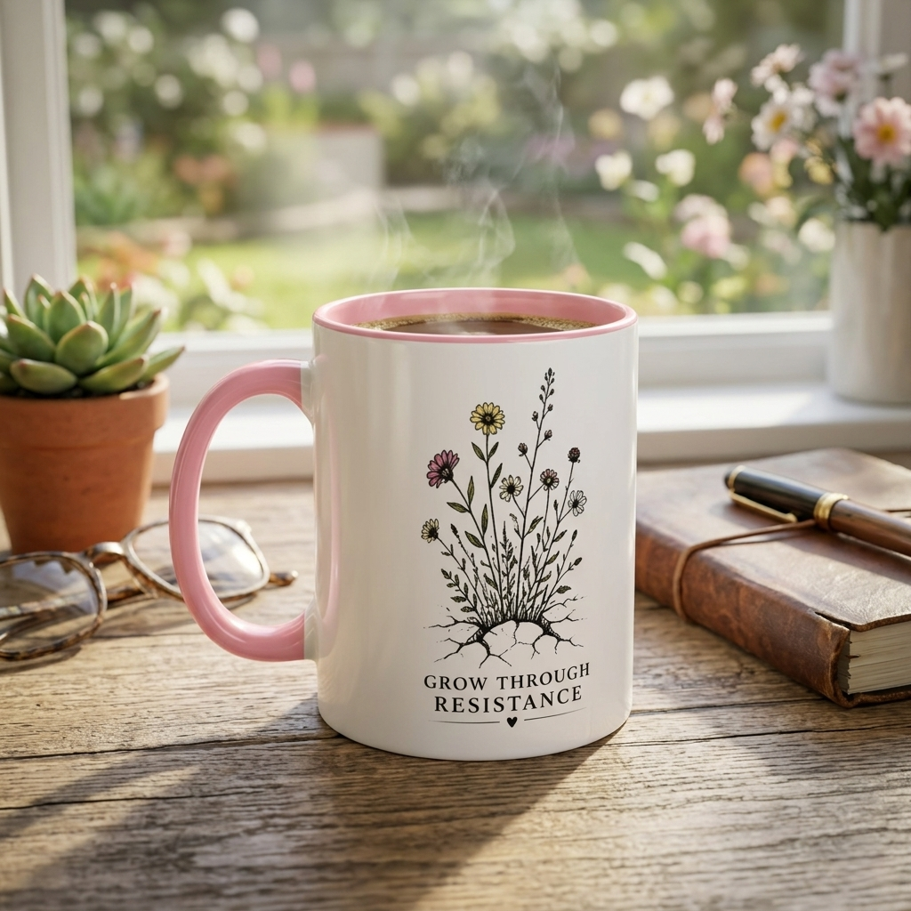 Grow Through Resistance Color Accent Mug | Cozy Woodland Tea Coffee Cup 11 oz, 15 oz