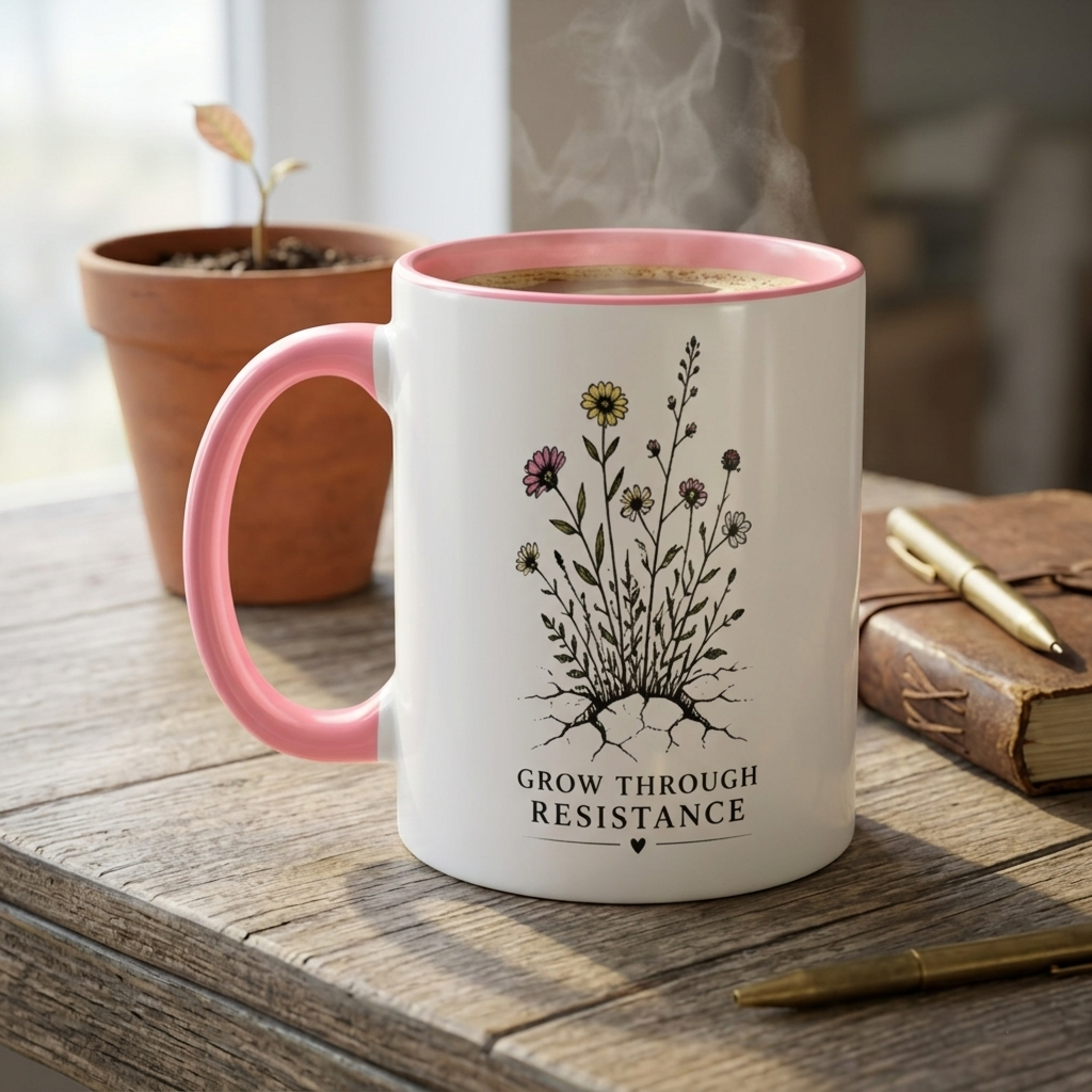 Grow Through Resistance Color Accent Mug | Cozy Woodland Tea Coffee Cup 11 oz, 15 oz
