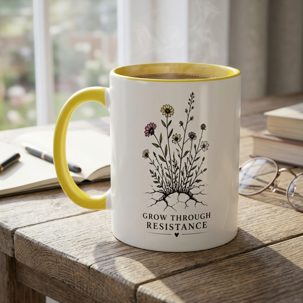 Grow Through Resistance Color Accent Mug | Cozy Woodland Tea Coffee Cup 11 oz, 15 oz