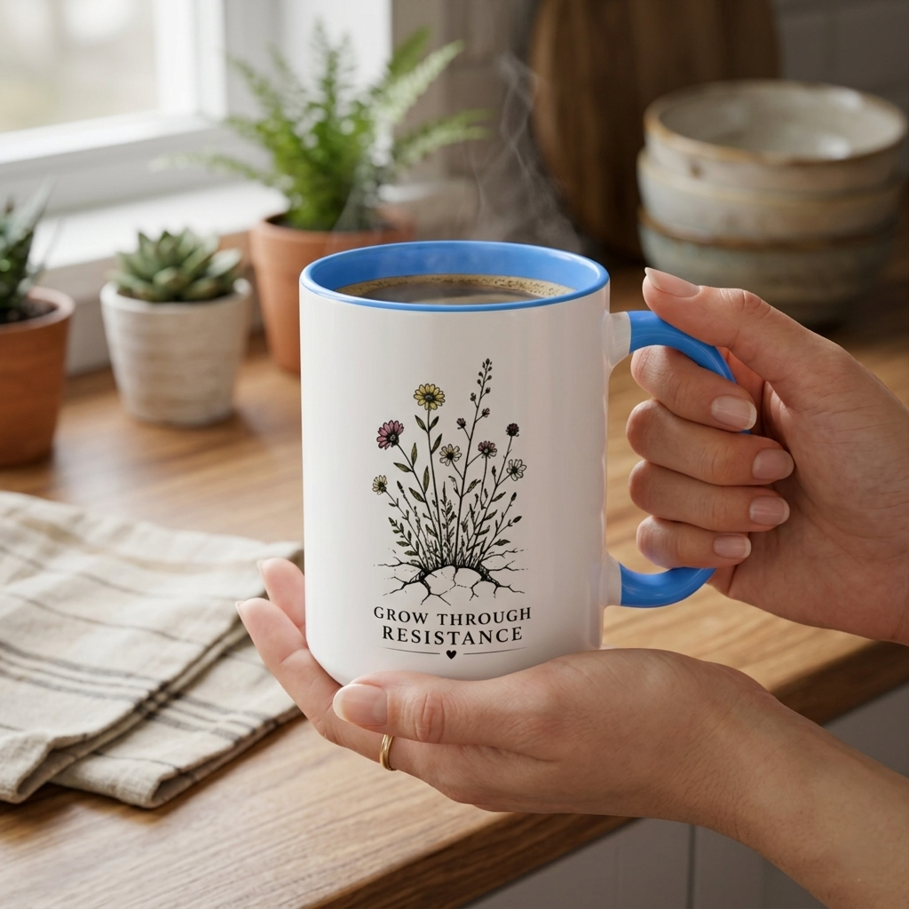Grow Through Resistance Color Accent Mug | Cozy Woodland Tea Coffee Cup 11 oz, 15 oz